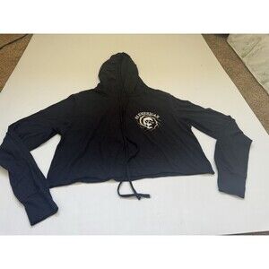 Slumerican Cropped Hoodie Women’s M Black Skull Motorcycle Graphic Long Sleeve